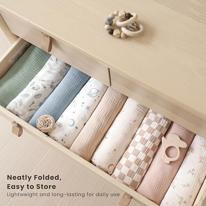 Konssy 3 Pack Muslin Swaddle Blankets for Unisex, Newborn Receiving Blanket, Large 47 x 47 inches, Soft Breathable Muslin Baby Swaddles for Boys & Girls