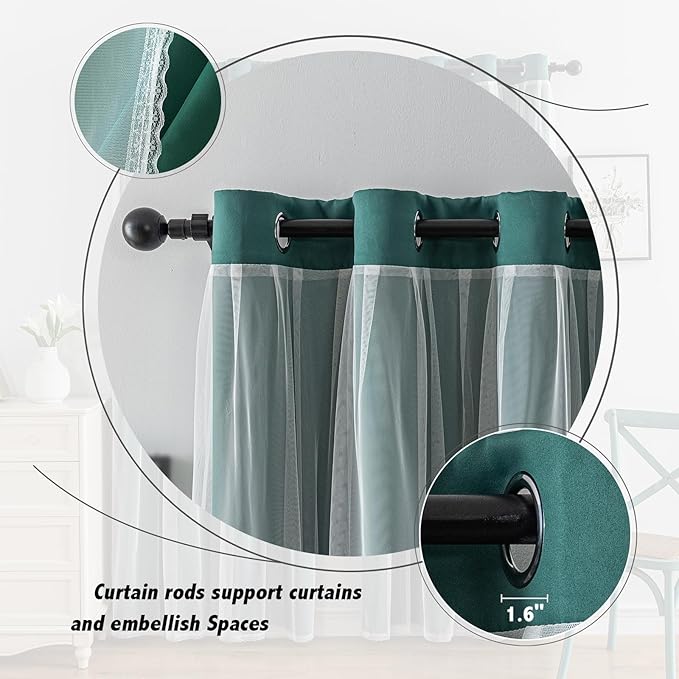 Anytime Home Curtains Blackout and Sheer Layered Solid Window Curtain Panel Pair with Grommet Top, 52Wx95L,Dark Green