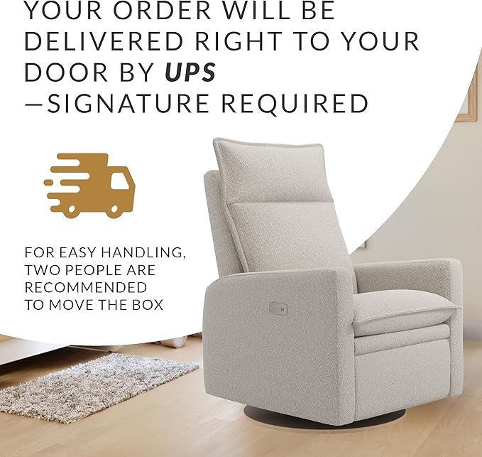 Arya Modern Nursery Chair Glider Recliner with 180° Swivel - Cozy Motorized Reclining Nursing Chair with USB Ports, Gentle Motion, Ergonomic Design, Canadian-Made (Vanilla/Beyond Sheep Fabric)