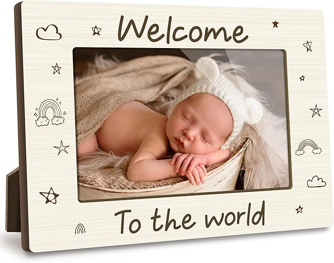 First Christmas Baby Picture Frame - Welcome to the World Gender Reveal Decorations and Baby Shower Gifts for New Mom Grandparent Newborn Nursery 4 X 6 Inch Picture Frame Decor - A01