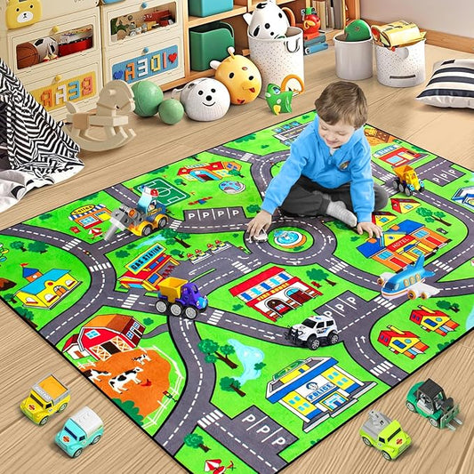 Road Car Rug,City Road Rug for Kids,3x5 Ft Kids Floor Play mat,and Car Carpet Play Mat with Realistic Colors – Perfect for Children and Non-Slip for Classroom,Playroom and Bedroom