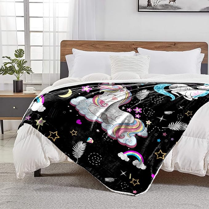 Ultra Soft Fleece Blanket- Lightweight & Warm Throw Blanket for Couch, Cozy Plush Sherpa Blanket for Adults Kids, Durable & Easy Care (Unicorn, 60x80 in)