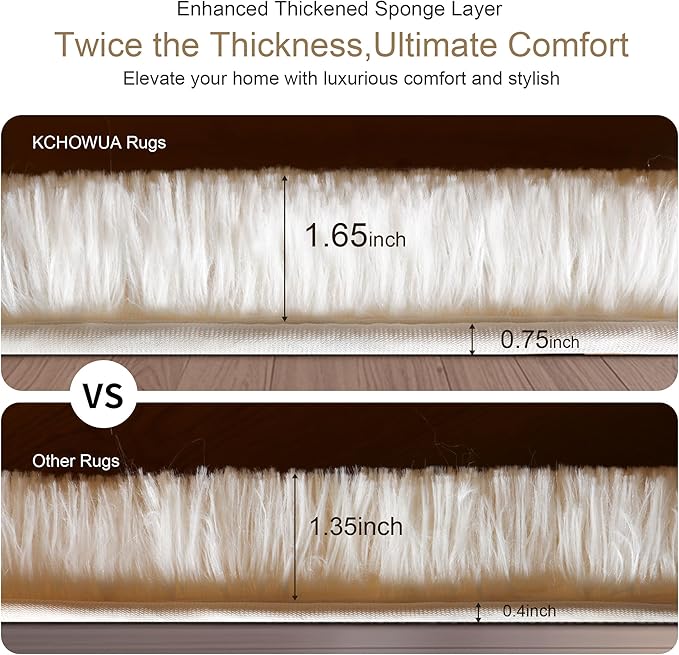 Thick Area Rug Cream White Fluffy Shag 3x5 for Girls Bedroom, Soft Plush Fuzzy Shagggy Carpet for Living Room, Thickened Washable Non-Slip Furry Rug for Kids Toddler Boys Dorm Nursery, Ivory