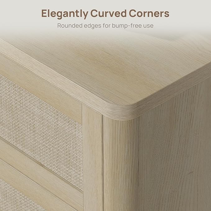 SICOTAS Dresser for Bedroom - 9 Drawer Dresser for Nursery 78.5" Wide Rattan Dressers & Chests of Drawers Boho Drawers for Bedroom Living Room Clothes Long Closet Storage for Closet Hallway Entryway