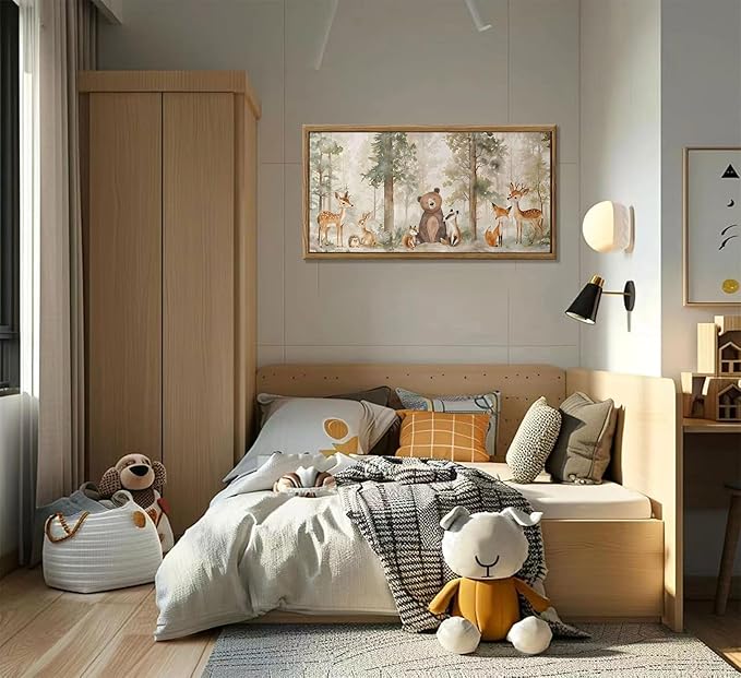 Woodland Animal Nursery Canvas Wall Art Wild Animals Forest Paintings Pictures Wall Decor Fox Bear Deer Watercolor Poster Print Artwork for Boys Room Girls Room Home Decoration （Unframed）