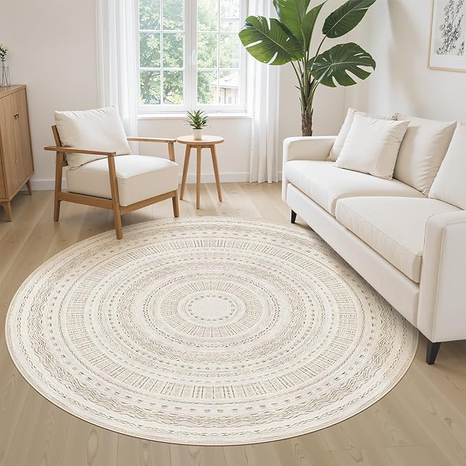 Area Rugs for Living Room Washable Living Room Rug Soft Neutral Indoor Floor Carpet Non-Slip Stain Resistant Modern Boho Rugs for Bedroom Dining Room Kids Room Nursery Office Home Brown/Cream