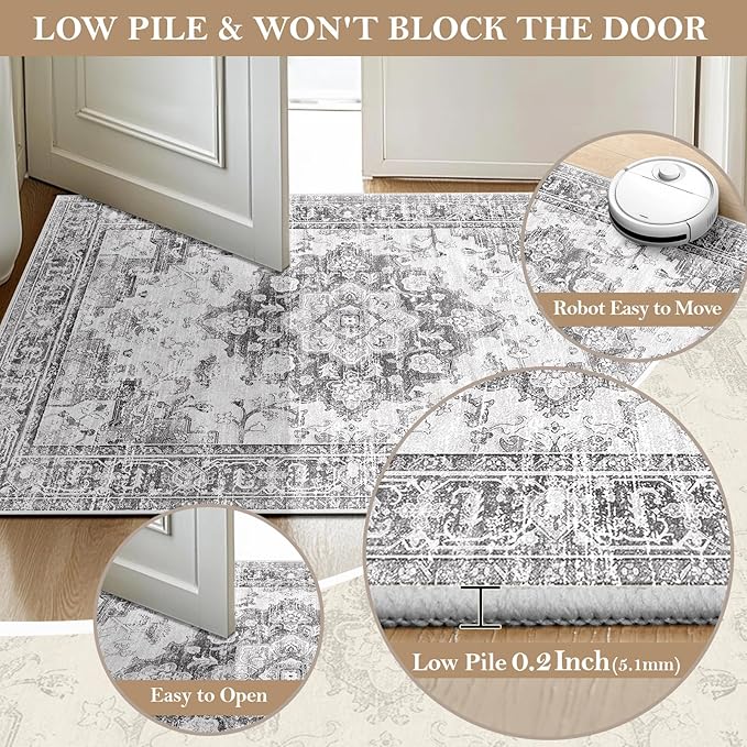 Machine Washable Rugs Nursery Rug 8x10 Area Rugs Girl Non Slip Low Pile Water Repellent Soft Print Pattern for Bedroom Indoor Decor Kids Playroom Blackgray