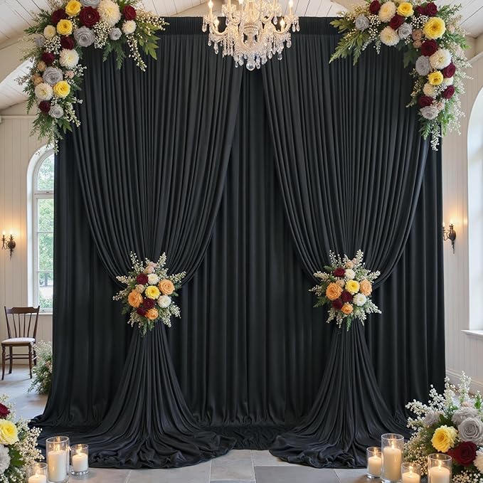 60×14ft Wrinkle Free Black Backdrop Curtain for Parties Wedding,12 Panels 5×14ft Height Soft Silky Polyester Photo Backdrop Drapes for Birthday Graduation Photography Stage Event Background Cloth