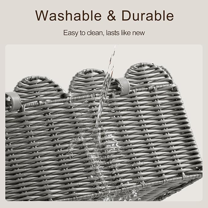 HBlife Baby Diaper Caddy Organizer, Washable Waterproof, Large Portable Scalloped Wicker Woven Basket with Divider, Nursery Diaper Station, Baby Shower Gifts Basket - Newborn Essentials, Car Organizer