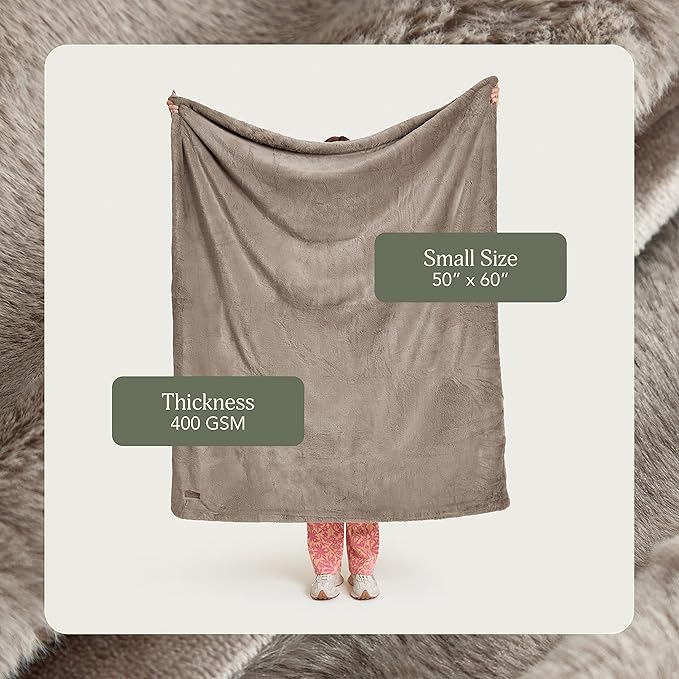 UnHide Lil’ Marsh - Faux Fur Blanket - Durable, Lightweight, Extra Soft Blanket - Machine Washable - Add a Layer of Softness to Any Bed, Couch, or Reading Chair - Taupe Ducky, Small (50" x 60")