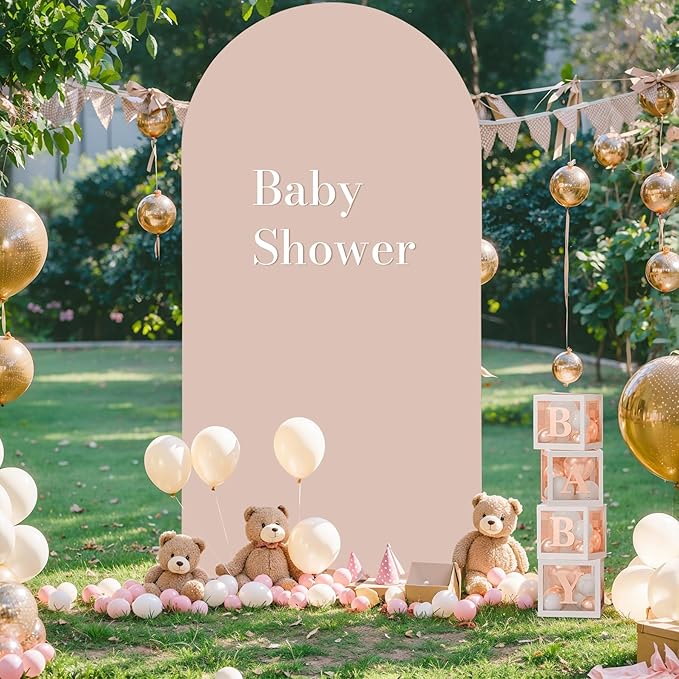 Nude Arch Cover 7.2FT Spandex Fitted Wedding Arch Stand Covers Round Top Chiara Arch Covers Stretchy Backdrop Cover for Birthday Party Ceremony Banquet Decoration