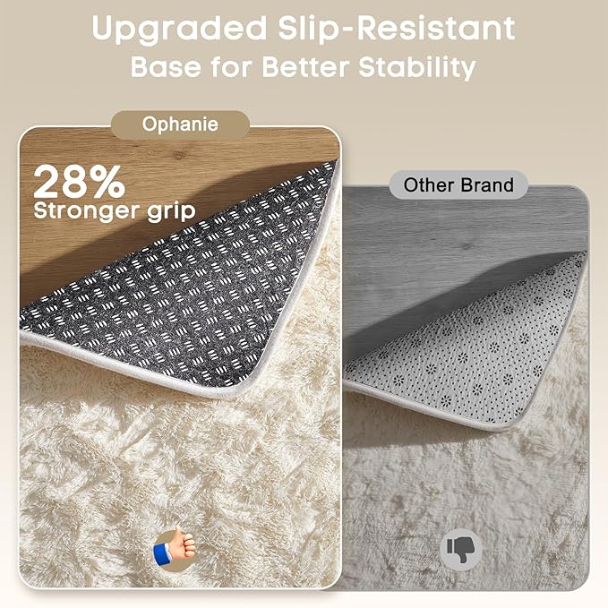 Ophanie Area Rugs for Bedroom, Christmas Upgrade Non-Slip Ivory Fluffy Soft Shag Living Room Carpet, Indoor Floor 4x6 Fuzzy Shaggy Living Room Plush Nursery Rug for Kids Home Dorm Decor Aesthetic