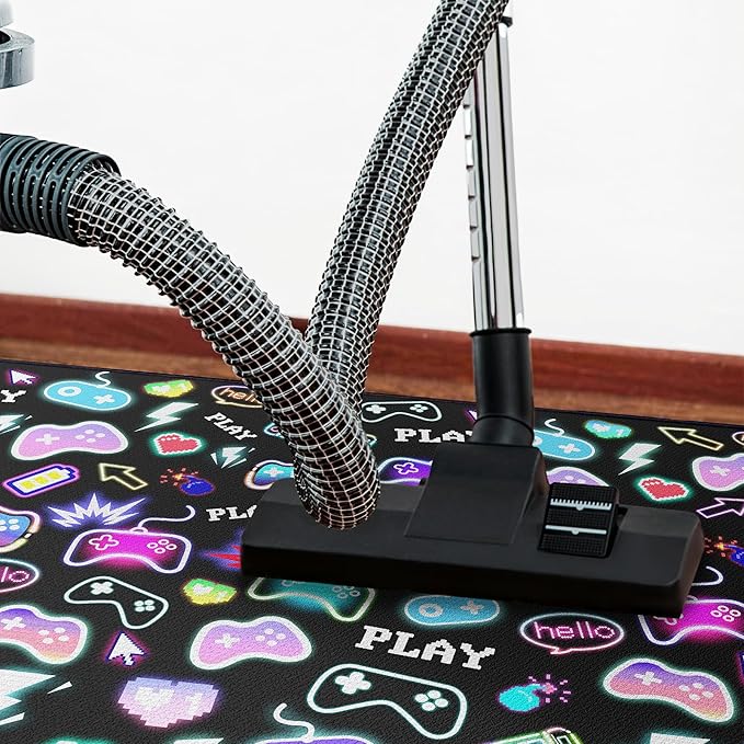 59"x39" Gaming Play Rug for Bedroom, Gaming Controller Mat Gamepad for Playroom, Gamer Décor for Game Lover Washable Carpet,Black