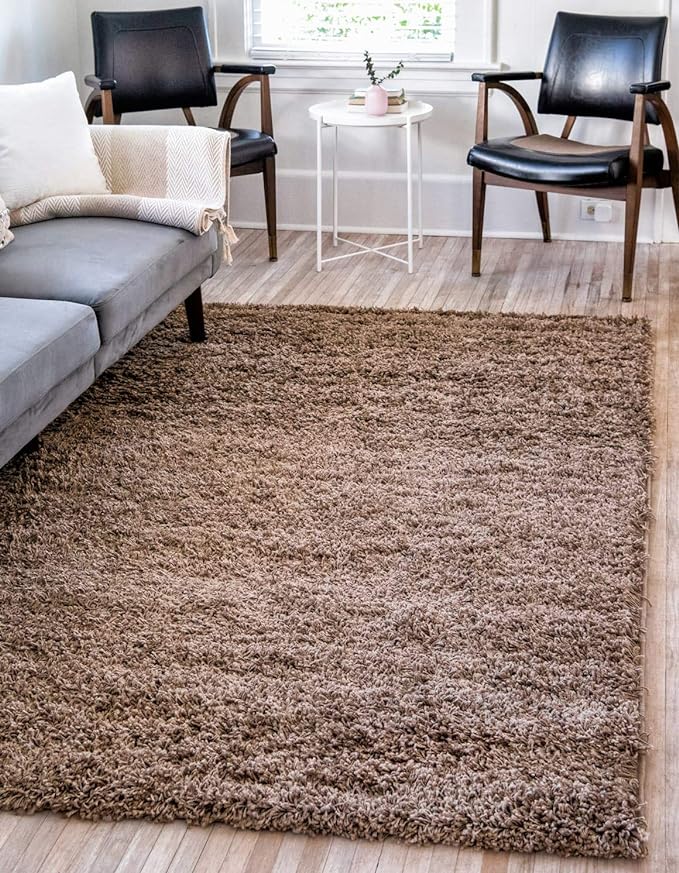 Unique Loom Solid Shag Collection Area Rug (8' x 11' Rectangle, Sandy Brown)
