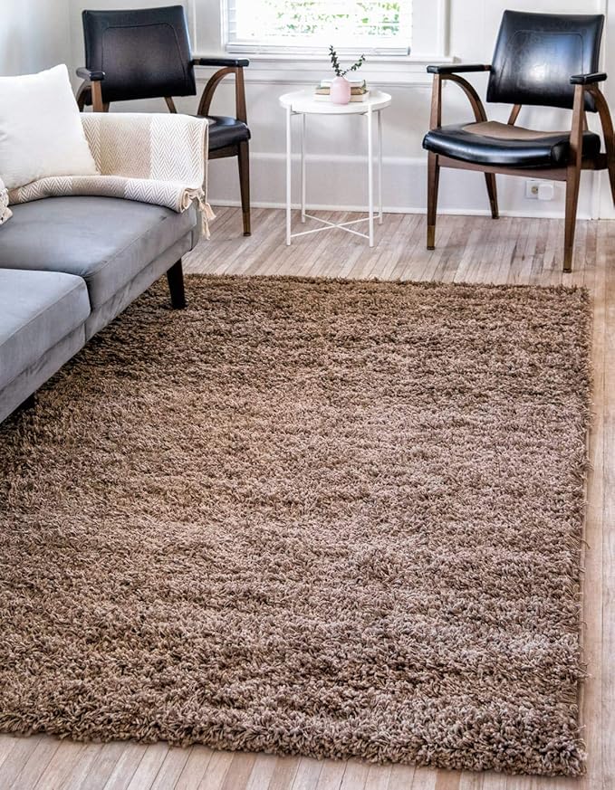 Unique Loom Solid Shag Collection Area Rug (7' 1" x 10' Rectangle, Sandy Brown)