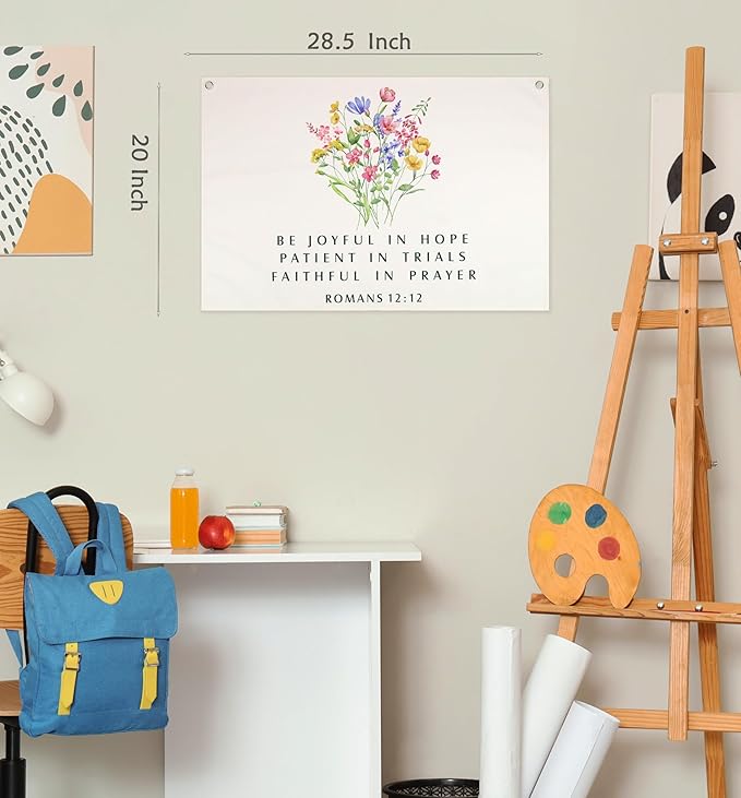 Christian Bible Verse Scripture Rectangular Banner Flag Sign Wall Art Gift for Kids Boys Girls-Nursery Baby Room Bedroom Reading Room Wall Decor-Baby Shower Baptism Christmas Gift-Be Joyful in Hope