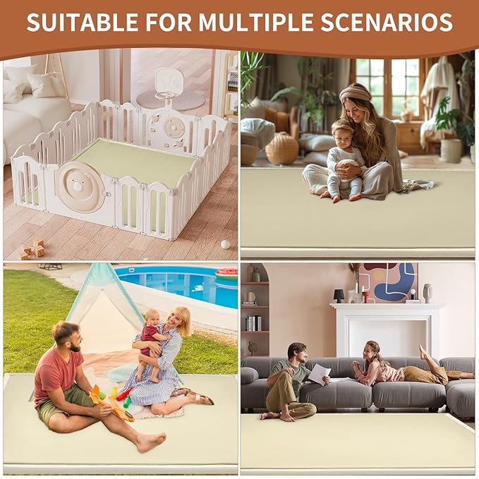 SUNYRISY Baby Play Mat for Floor 60 x 60in, 1.4in Thick Memory Foam Padded Play Mats Baby Rug, Soft Velvet Infants Toddler Kids Crawling Mat for Nursery, Non-Slip Bottom, Beige