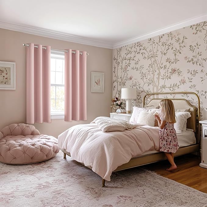 MIULEE Baby Pink Blackout Curtains - Bedroom Window Treatment Curtains Thermal Insulated Room Darkening Drapes for Living Room Kitchen Grommet Top Light Blocking Drapery, 40 x 50 Inches Long, 2 Panels