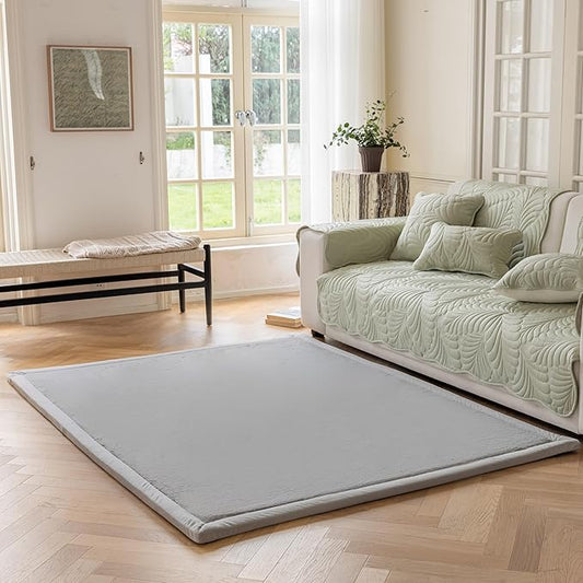 Loartee Faux Rabbit Fur Rug - 1.18" Thick Soft Fluffy Area Rug, Non-Slip Memory Foam Crawling Mat, Light Gray, 78"x110"