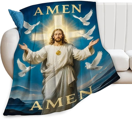 Jesus Blanket Christian Throw Blanket God Faith Religious Soft Cozy Fleece Fuzzy Stuffed Plush Flannel Gifts for Girls Women Boys Kids Adults 40''x50''