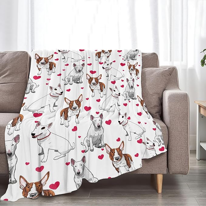 Bull Terrier Gifts and Decor - Cute Dog Throw Blanket for Girls, Women, Kids, Adults - Soft Warm Cozy Fleece for Couch, Sofa, Bed 50"x40"