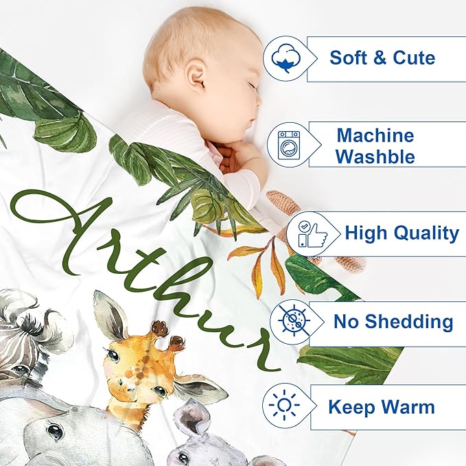 J&SBGFT Personalized Baby Boys Name Blanket Customized Baby Receiving Blanket Stroller Crib Decor Throw Custom Threaded, 30"x40" Color11