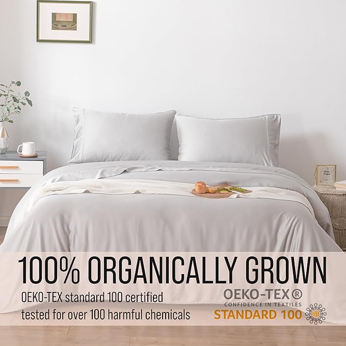 Bella Coterie Luxury Bamboo Viscose King Size Sheet Set | 100% Organically Grown | Ultra Soft | Cooling for Hot Sleepers | 18" Deep Pocket [Grey Mist]