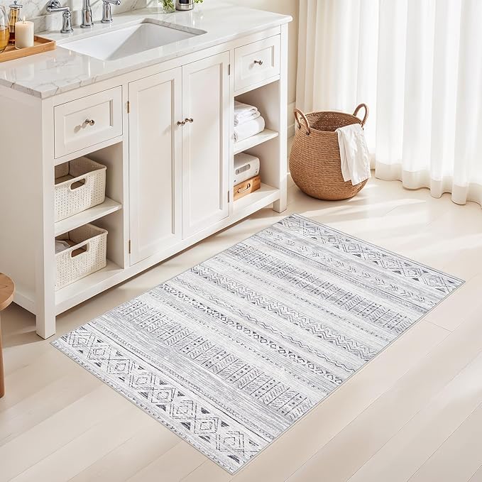 Area Rugs for Living Room Washable Living Room Rug Soft Neutral Indoor Floor Carpet Non-Slip Stain Resistant Modern Boho Rugs for Bedroom Dining Room Kids Room Nursery Office Home Dark Grey