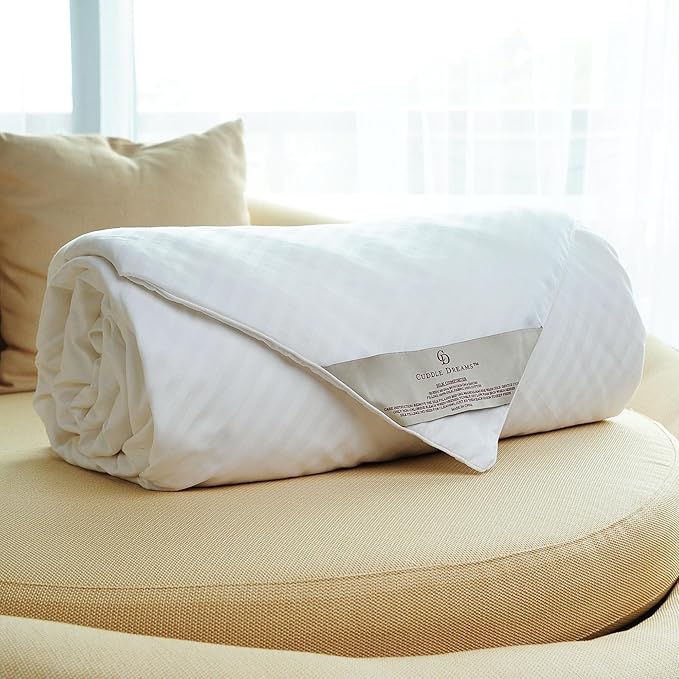 CUDDLE DREAMS Silk Comforter for Spring/Summer/Fall, 100% Long-Strand Silk Filling, Natural & Breathable (Full Size)
