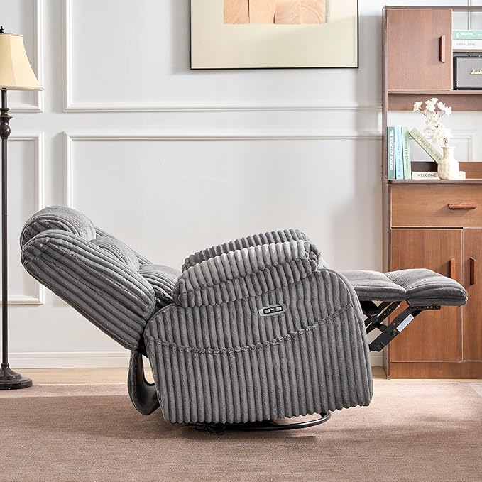 Power Swivel Rocker Recliner Chair for Adults with Massgae and Heat, USB and Type-C Charging Port, Infinite Position, Electric Glider Rocking Chairs for Living Room, Nursery, Grey