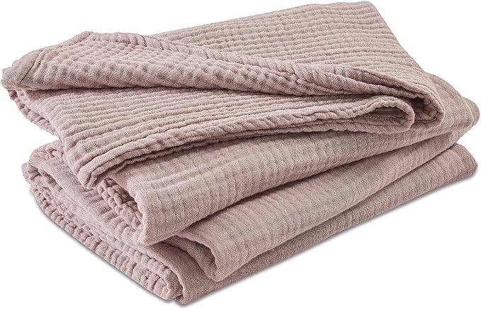 EMME Cotton Muslin Twin XL Blanket Breathable Gauze Soft Lightweight Blankets Adults Gifts for Women (Heather Dusty Pink, 66"x90")