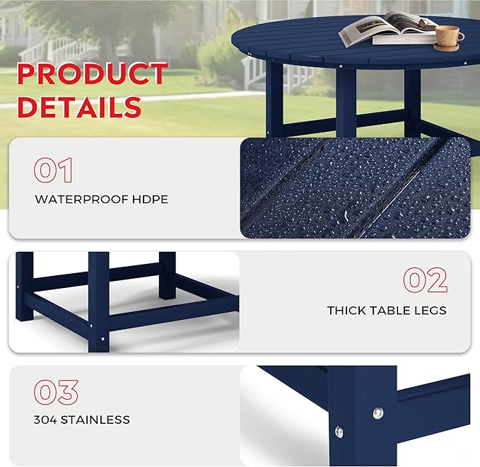 Costaelm Paradise Kids 5-Piece HDPE Outdoor Patio Round Dining Table and Chairs Set, Navy Blue