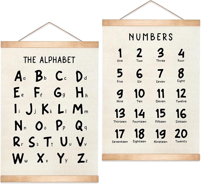 Kids Alphabet and Numbers Educational Chart Set of 2 for Classroom Decor,Colorful Educational Poster for Toddlers 1-3,Toddler Learning Poster for Kids Ages 3-5 for Nursery Playroom,Classroom Must Haves (Black Font)