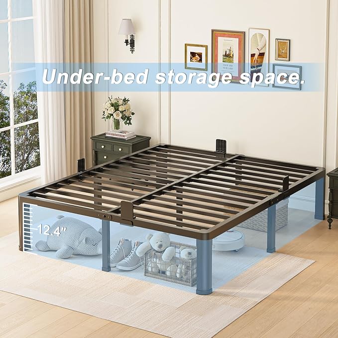 14 inch King Size Bed Frame with Round Corner Legs Mattress Slide Stopper,3500 lbs Heavy Duty Metal Platform,Steel Slat Support,No Box Spring Needed,Easy Assembly,Noise Free