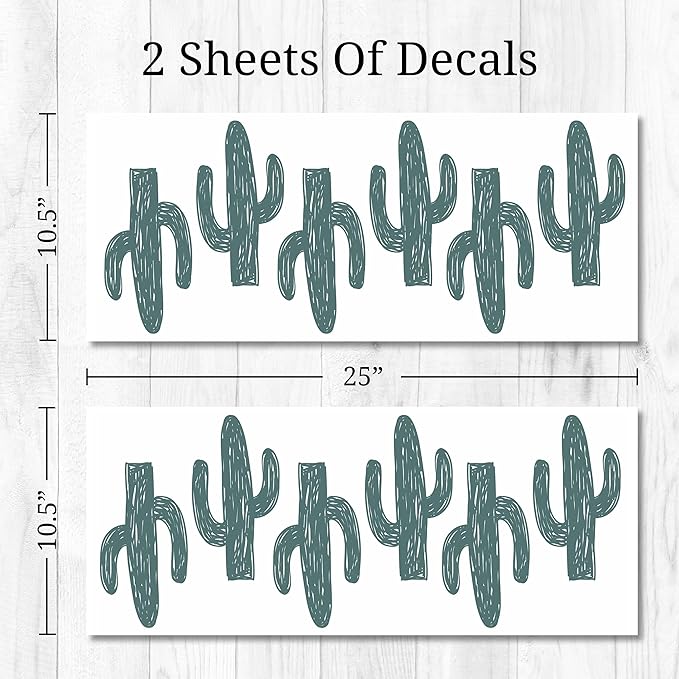 Cactus Wall Decals - Set of 12 8" Vinyl Wall Stickers for Nursery Bedroom Kitchen Classroom Decor Removable Peel and Stick Indoor Western Decor