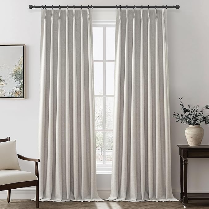 Natural Melange Taupe Blackout Curtains 102 Inch Long Flax Linen Curtain with Pleat Clips&Hooks Belt, Floor to Ceiling for Living Room Cooling Drapes for Summer Heat (50"W x 102"L x 2Panels)