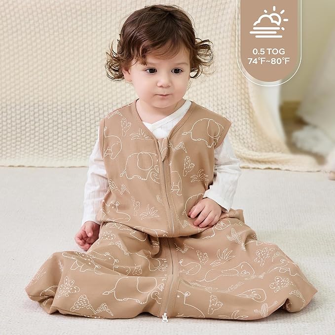 JELLYMONI Baby Sleep Sack 6-12 Months 0.5 Tog Wearable Blanket for Baby, 100% Cotton 3 Pack Infant Toddler Sleeping Sack Lightweight Soft 2-Way Zipper Sleepsack