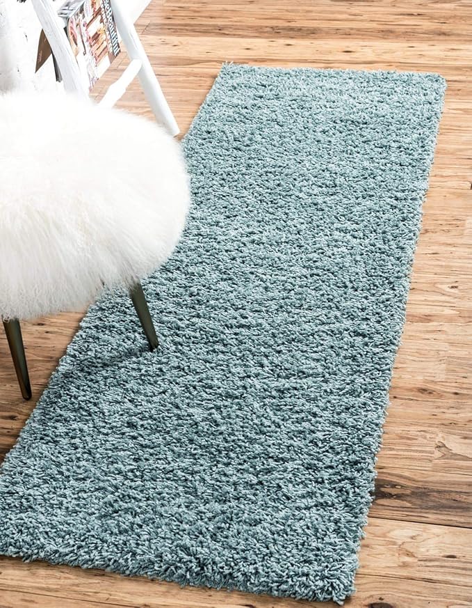 Unique Loom Solid Shag Collection Area Rug (2' 7" x 10' Runner Light Slate Blue)