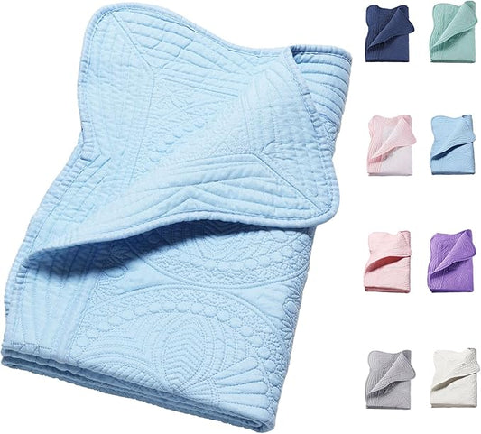 PEACELOVER Embossed Neutral Baby Quilt Durable, Lightweight Baby Blankets Four Seasons for Personlized Monogram Cotton Quilted Blanket Toddler Quilt for Boys and Girls 46x36 Inches (Baby Blue)