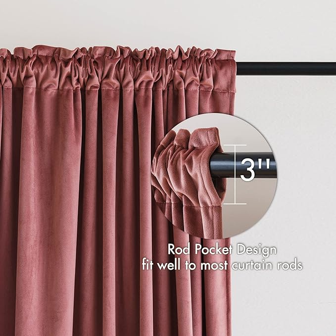 MIULEE Dusty Rose Pink Velvet Curtains Thermal Insulated Blackout Curtain Drapes for Bedroom Living Room Darkening 96 Inches Long Curtains Panels Rod Pocket Set of 2