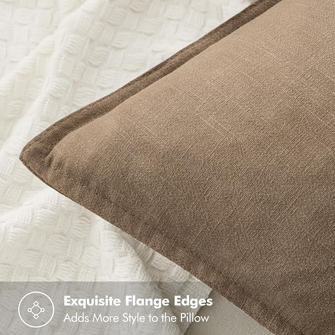 MIULEE Decorative Linen Pillow Covers 18x18 Inch Khaki Boho Farmhouse Neutral Winter Couch Throw Pillows for Bed Pack of 2 Accent Modern Pillowcase Sofa Livingroom Home Decor