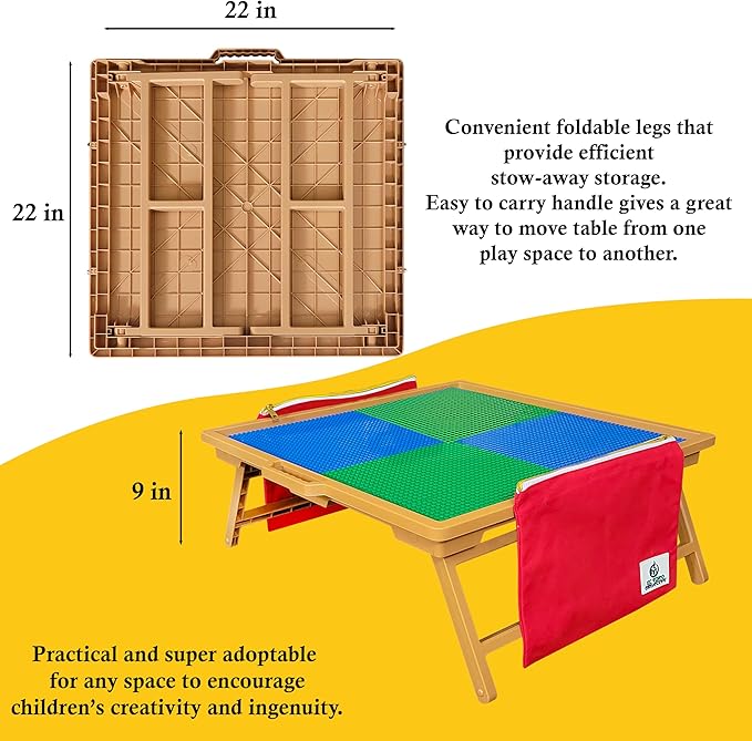 Large Foldable Building Block Table for Kids – Durable Faux-Wood, Includes Storage, Portable Play Desk