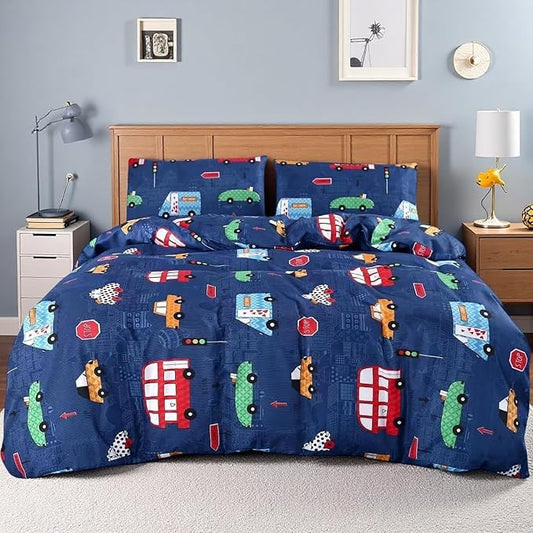 MAG 3 Pcs Car Duvet Cover Super Soft Microfiber, Kids, Teens and Car Lovers, Twin Size, No Comforter Inside
