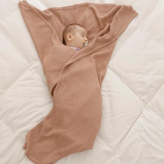 36” X 40” Inches Cooling Baby Waffle Weave Blanket, Ultra-Soft Lightweight Receiving Blanket for Newborn, Breathable Comfortable Baby Swaddle Blanket for Boys and Girls(Clay)