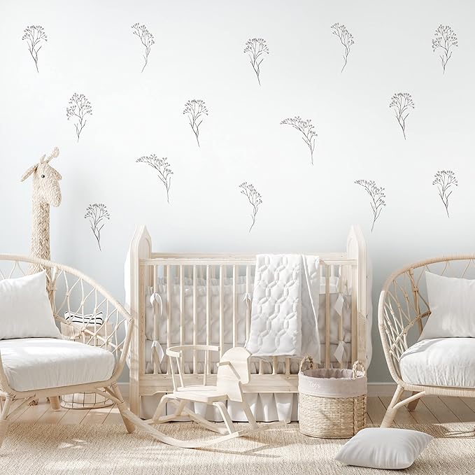 Floral Wall Decals - Set of 12 Large 10" Brown Floral Vinyl Wall Stickers for Kitchen Bedroom Living Room Laundry Bathroom Decor Removable Peel and Stick Indoor Wall Decor