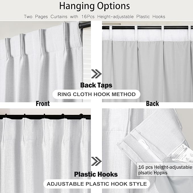 IVAPUPU Linen Pinch Pleated 100% Blackout Curtains for Bedroom - 2 Pages Black Out White Curtains 63 Inch Long 2 Panel for Living Room Darkening Thermal Window Curtain Drapes with 16pc Hooks