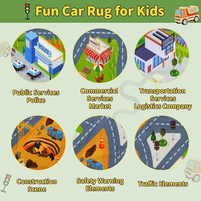 STARUIA Car Rug Play Mat, Non-Slip City Road Map Kids Rugs for Playroom Bedroom Boys Car Mat for Kid Toy Cars, Educational Baby Children Play Rug for Learn and Have Fun, 36"x59"