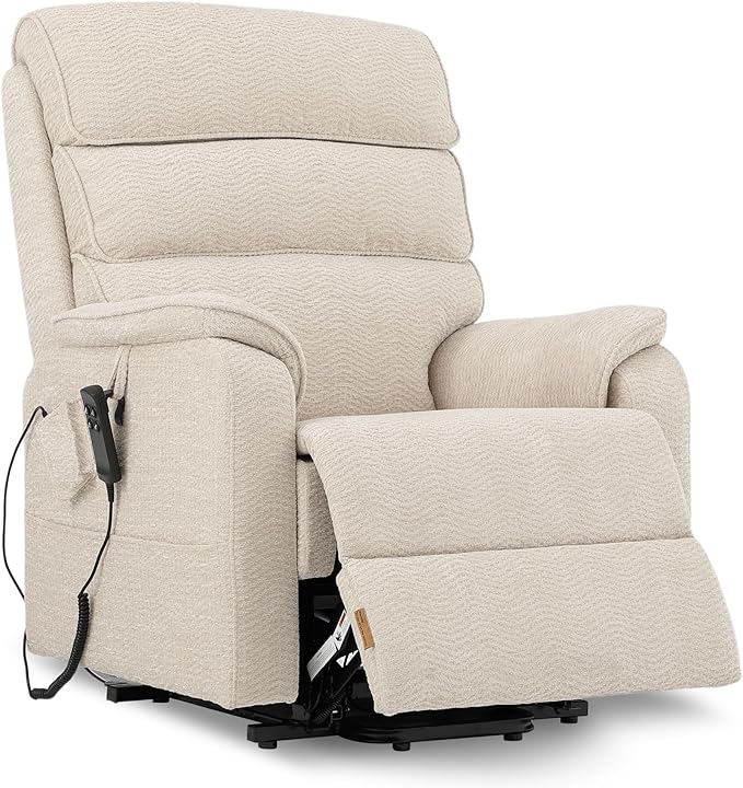 DYNOX 400 lbs Big & Tall Power Lift Recliner Chair for Elderly, Oversized Wide Dual Motor Lay Flat Infinite Positions Recliner with Heat and Massage(9298W,Chenille,Beige)