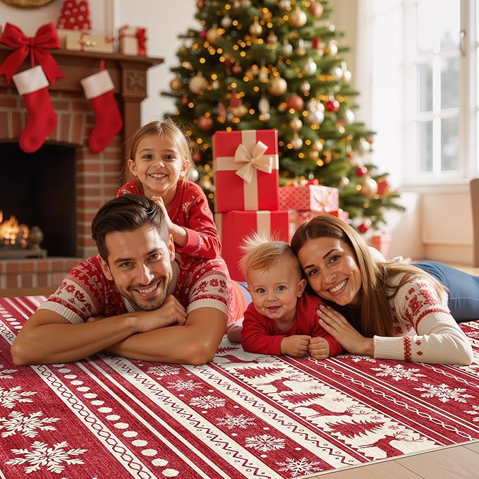 Area Rugs for Living Room Washable Living Room Rug Soft Neutral Indoor Floor Carpet Non-Slip Stain Resistant Modern Boho Rugs for Bedroom Dining Room Kids Room Nursery Office Home Red