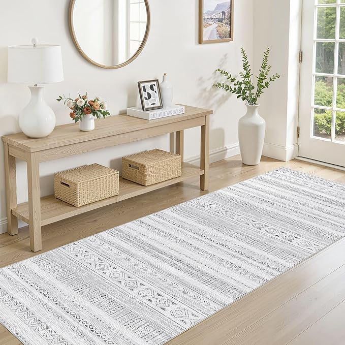 Area Rugs for Living Room Washable Living Room Rug Soft Neutral Indoor Floor Carpet Non-Slip Stain Resistant Modern Boho Rugs for Bedroom Dining Room Kids Room Nursery Office Home Dark Grey
